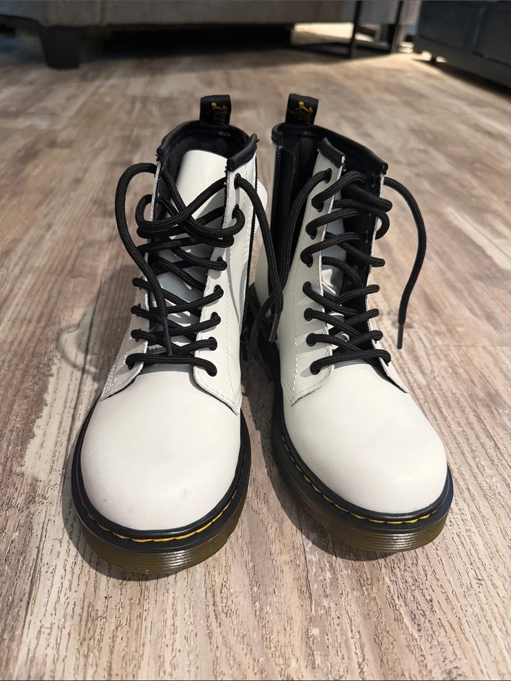 Dr. Martens White and Black Kids Combat Boots